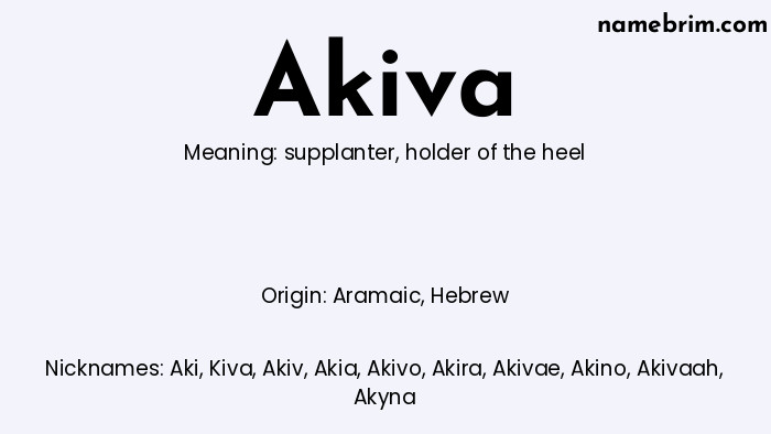 Akiva, a name of Aramaic origin, means 'holder of the heel.' A common nickname for Akiva is Aki.