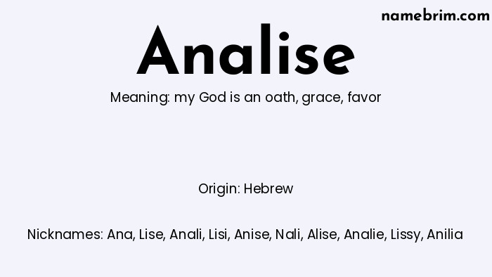 Infographic of Analise name meaning, which is a name of Hebrew origin, Analise means favor, and Ana is a nickname for Analise.