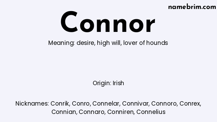 Connor, a name of Irish origin, means 'lover of hounds.' A common nickname for Connor is Conrik.