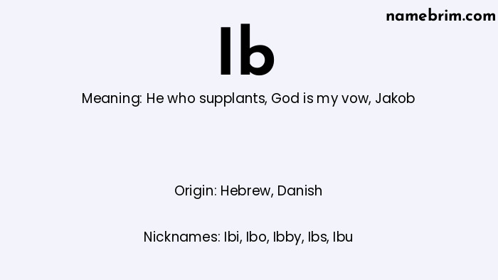 Infographic of Ib name meaning, which is a name of Hebrew origin, Ib means he who supplants, and Ibi is a nickname for Ib.