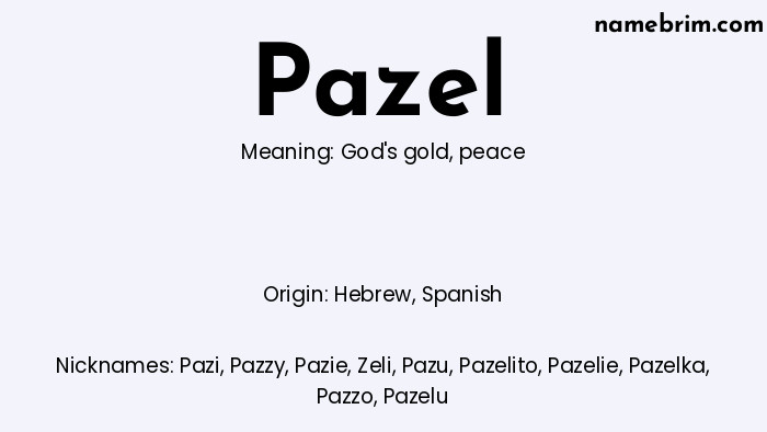 Infographic of Pazel name meaning, which is a name of Hebrew origin, Pazel means peace, and Pazi is a nickname for Pazel.