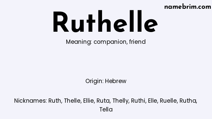 Infographic of Ruthelle name meaning, which is a name of Hebrew origin, Ruthelle means friend, and Ruth is a nickname for Ruthelle.