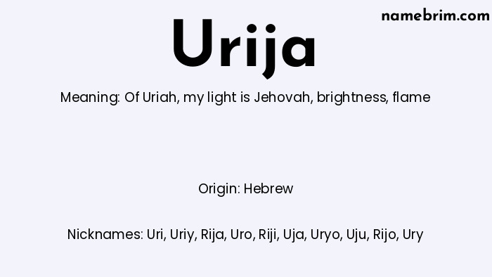 Infographic of Urija name meaning, which is a name of Hebrew origin, Urija means of Uriah, and Uri is a nickname for Urija.